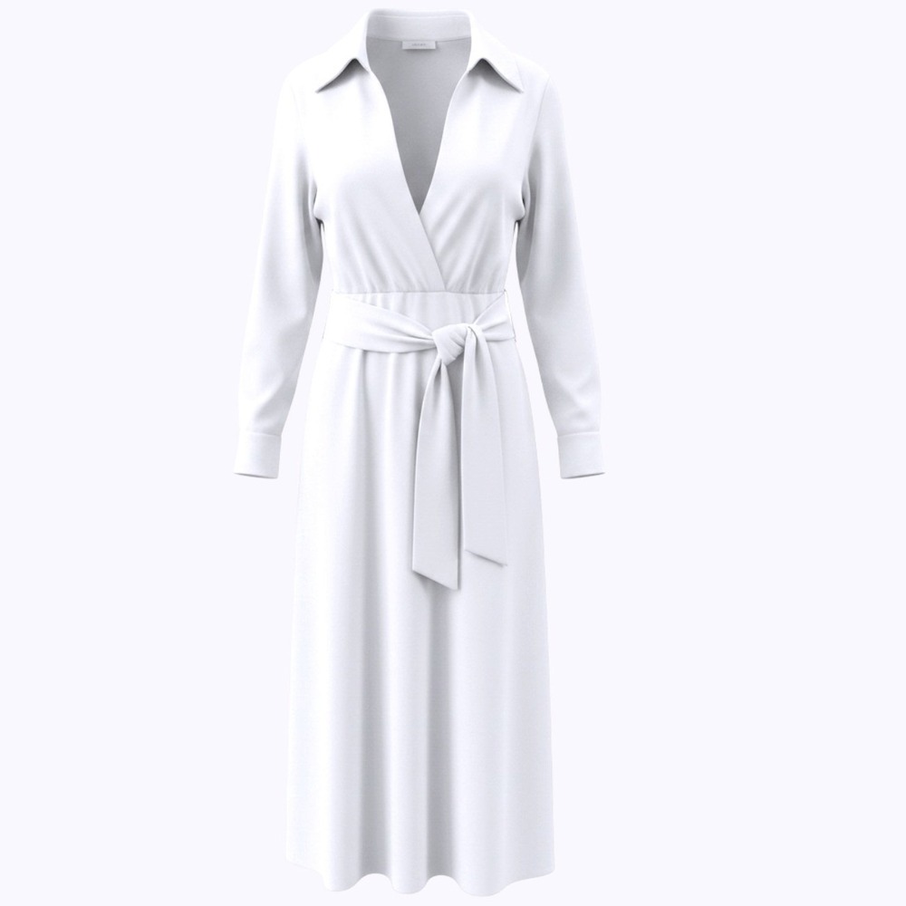 Eloquii White Midi Maxi Dress Plus Sz. 18 Tie Front Collar Stretch NWT Chic